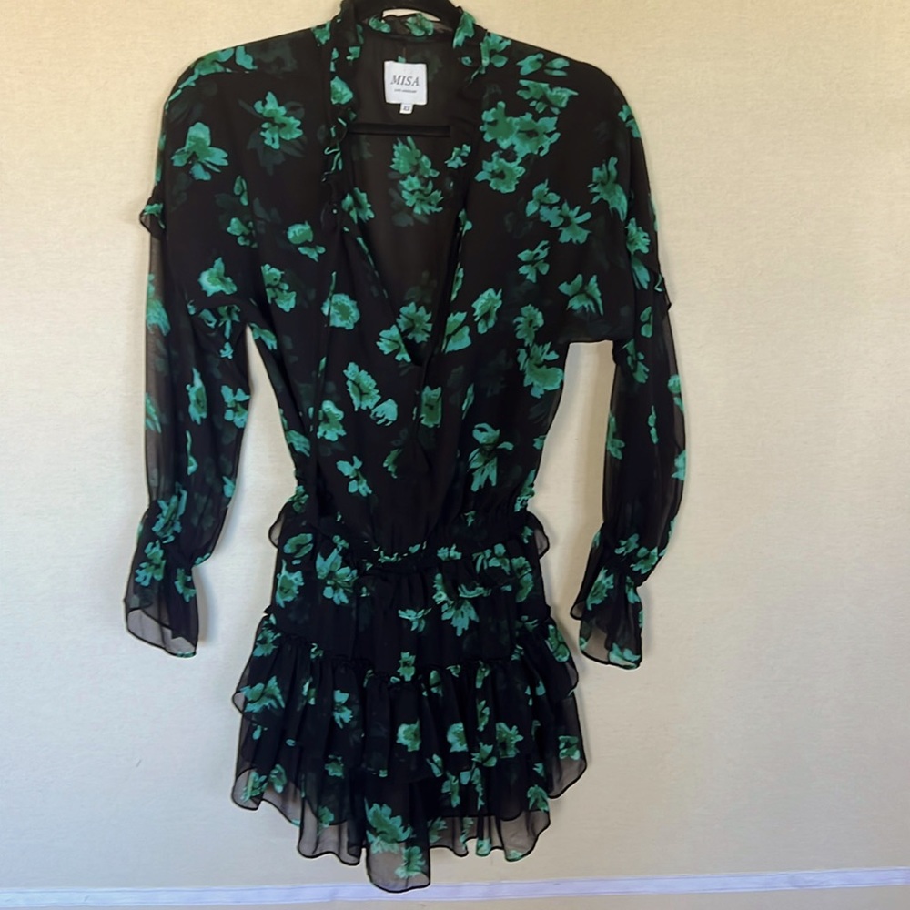 Misa mini dress size xs black with green flowers perfect condition